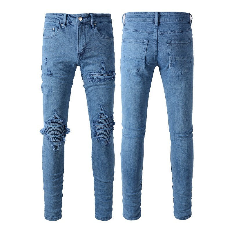 Nouveaux jeans déchirés à la mode pour hommes, froissés et gagnés une paire de jeans pour hommes 1344 