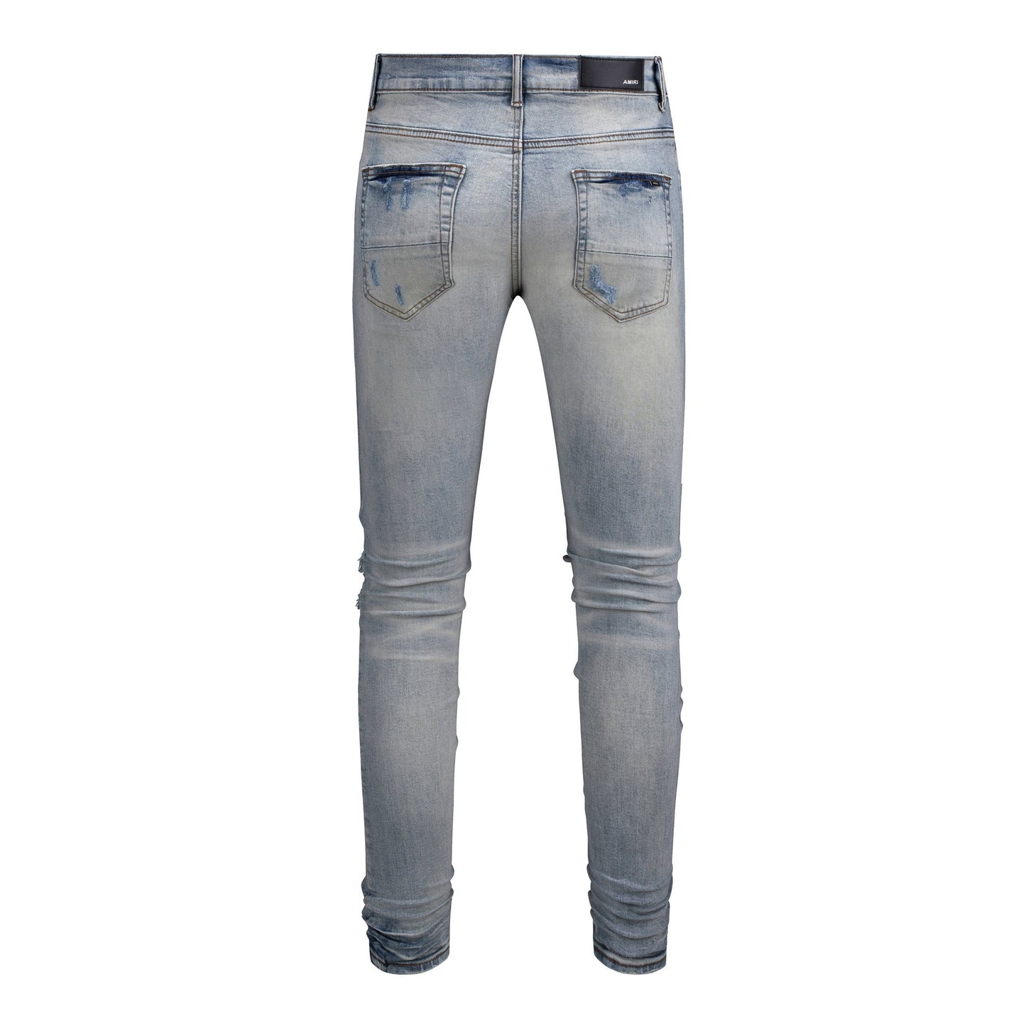 Men's Slim Fit Black Jeans with Street Style Patches, Vintage Wash, and Ripped Details 6848