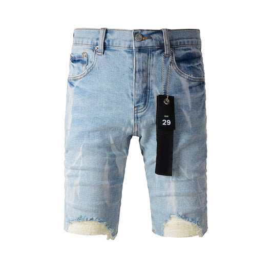 Short en jean bleu vieilli 5069 avec détails déchirés tendance 