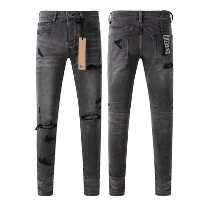 Jean en denim noir essentiel avec patch logo 3010