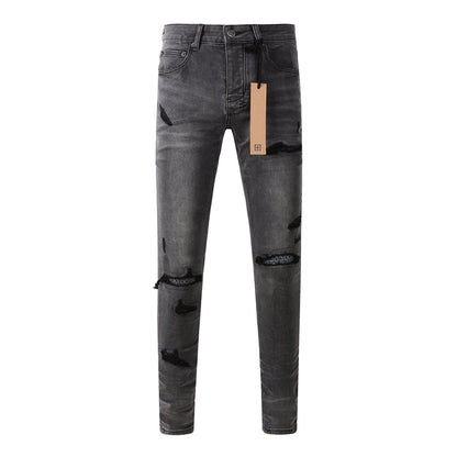 Jean en denim noir essentiel avec patch logo 3010